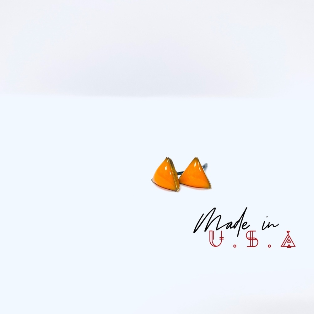 Triangle Gold Base Earring - Spring Orange